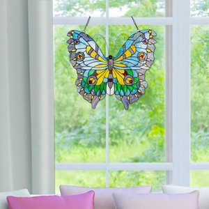 Panneau de fenêtre en verre Tiffany de style européen avec motif papillon, à suspendre pour chambre à coucher ou salon - Product Image 5