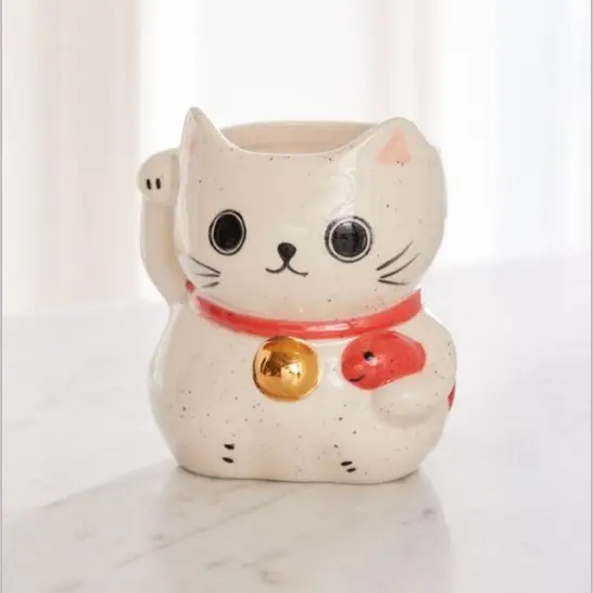Mug Keramik Berbentuk Kucing Keberuntungan Lucu untuk Kantor