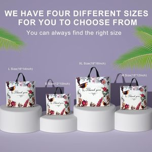 Thank You <b>Bags</b> 60 Pack Reusable Plastic Shopping <b>Gift</b> <b>Bags</b> With Loop Handle <b>Large</b> Size Floral Pattern - Product Image 4