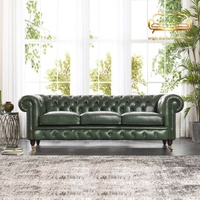 Canapé en cuir PU vert foncé de style rétro américain, pieds en bois massif de style français, pour salon, petit appartement, café, hôtel, finition cirée