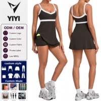 Robe de sport athlétique pour femme à étiquette privée, avec bordure contrastante, short intégré, poche pour balle et dos ouvert bas, idéale pour le tennis, le golf et l'entraînement