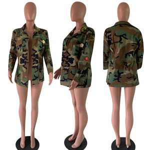Fashion <strong>Camouflage</strong> <strong>Women</strong> Jacket Spring Autumn Button Outwear <strong>Coats</strong> Female Vintage <strong>Camouflage</strong> Cyan Green Jackets - Product Image 5
