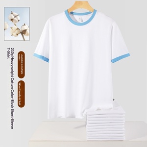 T-<span class=keywords><strong>shirt</strong></span> unisexe à <span class=keywords><strong>manches</strong></span> courtes en coton peigné bicolore, col rond, respirant, anti-humidité, impression personnalisée, publicitaire - Product Image 4