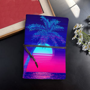 Carnet vintage A6 avec fermeture à cravate Papier épais Cadeau record de réunion pour directeurs marketing avec palmier Sunset Oce - Product Image 2