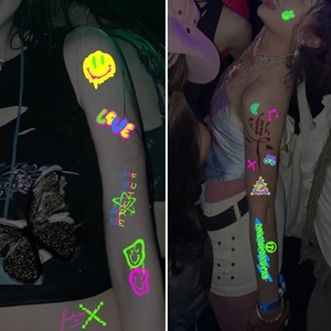 Pegatinas de <span class=keywords><strong>tatuaje</strong></span> luminosas fluorescentes geniales, notas de transferencia de agua de cara temporal para fiestas de Bar de Festival de música electrónica - Product Image 5