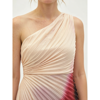Robe longue plissée asymétrique en crêpe tissé dégradé avec taille naturelle et plis effet soleil pour femme Printemps-Été