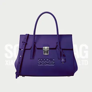 Soochic Dress Purple Women Faux Leather Flat Bag Luxury Customized Design Bucket Lady Bag Stitching Adjustable Strap Tote Bag