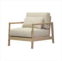 Fauteuil d'appoint confortable en tissu lin avec structure en bois massif, fauteuil simple pour salon