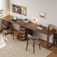 Bureau deux places en bois massif Monovel avec étagère, table d'étude moderne pour ordinateur, pour chambre et bureau