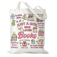 Sac fourre-tout en toile RNYJJ Coquette Preppy Girly avec motifs de dessins animés et de textes pour les bibliophiles, les passionnés de livres et les bibliothécaires - Lavable en machine