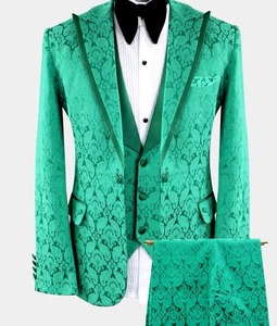 Abito da ballo classico da uomo da sposa smoking <span class=keywords><strong>verde</strong></span> <span class=keywords><strong>verde</strong></span> <span class=keywords><strong>verde</strong></span> damasco Tuxedo 3 pezzi abiti da uomo - Product Image 1