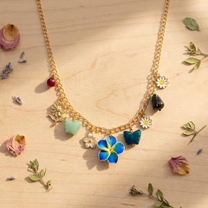 Bohemian Gold Plated Charm Necklace with Resin Flowers Butterflies and Beads Handmade Women's Cute Jewelry Gift - Product Image 3
