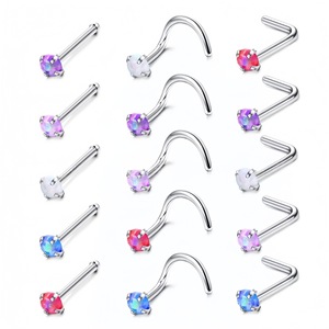 Piercing de nez en acier inoxydable opale, barres droites, en L et en S, design géométrique à vis, bijoux de piercing, cadeau - Product Image 1