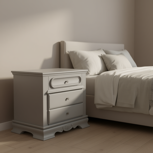 Comodino Grigio a 3 Cassetti in Legno, Arredamento Tradizionale per Camera da Letto - Product Image 2