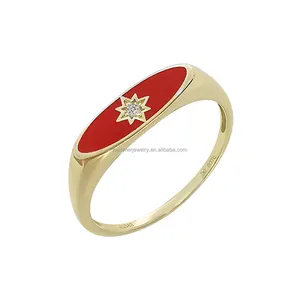 14 Karat Solid Gold Star Series Ring Bunte Emaille Farbe Pure 14ct Gold Diamond Fine Jewelry