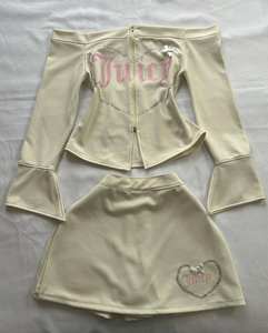 Conjunto de Dos Piezas de Ropa para Mujer Peeqi, Chaqueta Sexy con Pedrería, Hombros Descubiertos, Cremallera, Manga Larga, Falda Mini Ajustada, Casual y Elegante - Product Image 5