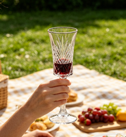 Copa de Vino de Cristal Transparente Tallada a Mano, con Logotipo Grabado con Láser Personalizado OEM, de Varias Alturas, para Catering y Bodas
