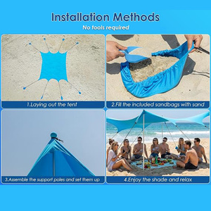 Tenda Parasole da Spiaggia Oxford Quattro Stagioni UPF 50+ con Sacchi di Sabbia Antivento Portatile per Campeggio e Pesca all'Aperto - Product Image 4