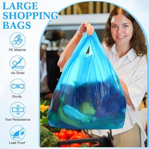 ถุงช้อปปิ้งพลาสติกย่อยสลายได้แบบมีหูหิ้วหนาสำหรับธุรกิจค้าปลีก ร้านขายของชำ ซูเปอร์มาร์เก็ต ร้านอาหาร (สีฟ้า) - Product Image 5