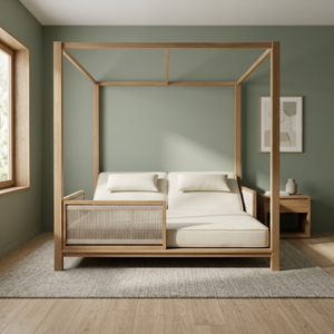 Cama de Exterior Moderna con Toldo de Madera de Teca y Paneles Laterales Tejidos con Cuerda Vertical - Product Image 2