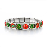 Nouveau Bracelet à Breloques Italien Personnalisable en Acier Inoxydable Plaqué Or 9mm, Motif Arbre de Noël et Bonhomme de Neige, Cadeau de Noël Tendance