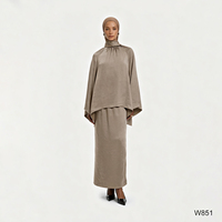 Ensemble coordonné 2 pièces pour femme musulmane : Blouse à col montant et manches évasées, jupe longue à taille élastique, en satin, style modeste et décontracté, avec nœud papillon au dos