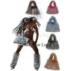 2024 Winter Newest Women's Leather Long Hair Slippers and Bag Set Women's Luxury Flat Shoes and Wallet Set - Product Image 1