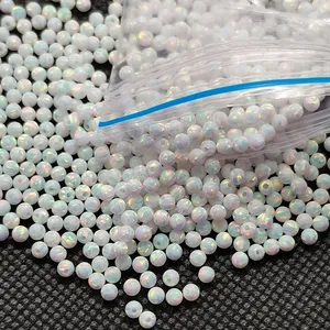 Wholesale synthetic fire opal beads ball shape White OP17 Opal Beads stone for Opal Bracelet