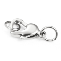 Fermoir mousqueton cœur en acier inoxydable 316L plaqué PVD or 18 carats avec anneau ouvert et attache à ressort pour collier, bracelet et bijoux