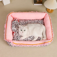 LY Lit pour animaux de compagnie à imprimé léopard de style princesse pour petits chiens et chats Lit pour chien lavable 4 saisons avec garniture en dentelle Coussin amovible
