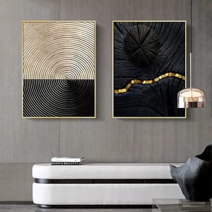 İskandinav siyah beyaz altın yıl yüzük çizgiler soyut altın doku Minimalist tuval boyama Modern lüks ev dekorasyonu duvar sanatı - Product Image 3