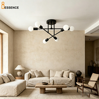 Plafonnier moderne noir à 6 lumières, lustre Sputnik semi-encastré pour salon, chambre à coucher, éclairage nordique pour la maison