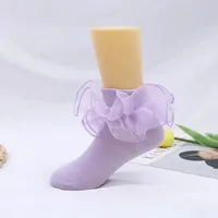 Chaussettes en dentelle pour filles Chaussettes en dentelle en coton peigné pour enfants Accessoires de jupe pour bébé fille Chaussettes de couleur unie
