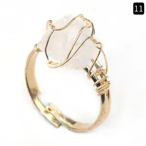 Natural Irregular Crystal Rough Stone Adjustable With Wire Wrap Design Open Ring For Women Jewelry Natural Gem Ring