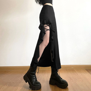 Faldas de mujer, <span class=keywords><strong>falda</strong></span> larga asimétrica de cintura alta elegante de verano, moda informal de Color sólido, pantalones sueltos <span class=keywords><strong>con</strong></span> volantes para mujer - Product Image 2