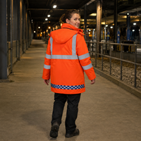 Veste imperméable légère, respirante, réutilisable et durable en PU orange fluorescent avec doublure en coton synthétique