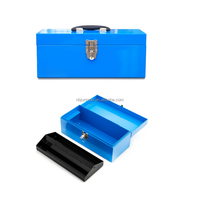 Boîte à outils en acier mini robuste, étanche, verrouillable, à 2 compartiments, avec plateau amovible et poignée de transport pour garage, atelier, bureau