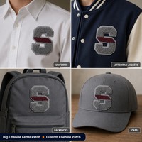 Grande écusson lettre brodée en chenille, 5 pouces, 3D gonflée, gris chiné et bordeaux, thermocollante pour sweat à capuche, veste universitaire, personnalisable