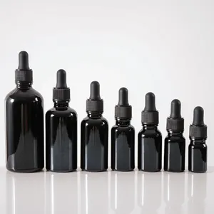 5ml 10ml 15ml 30ml 50ml 60ml 100ml 1oz 2 oz4ozブラックドロッパーエッセンシャルオイルガラス瓶ボディスキンケア化粧品包装用