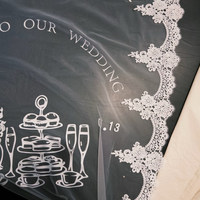 Bannière de toile de fond de mariage en tulle à bordure dentelle avec texte personnalisé, panneau transparent personnalisé pour cérémonie en extérieur, fête, décoration de photomaton