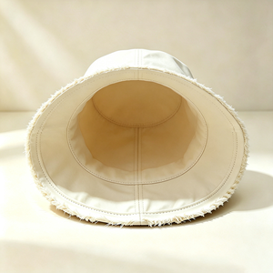 Sombrero de Pescador de Lona con Borde Deshilachado, Unisex, Color Beige Sólido, de Algodón, Estilo Vintage, con Ala Ancha, Protección Solar para Exteriores - Product Image 2