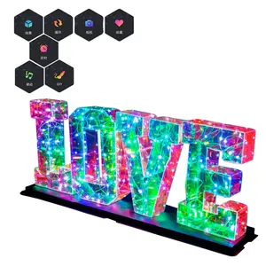 2024 งานแต่งงานตกแต่งไอเดียโฮโลแกรมฟิล์มPvcที่มีสีสันตัวอักษรLed Light Up I Love Youไฟ