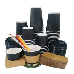 Factory supplier ripple paper cup accept custom logo and color corrugated paper cup with lids