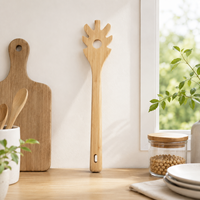 Fourchette à pâtes en bambou, cuillère à spaghetti en bois 29 cm avec trou de suspension, ustensiles de cuisine écologiques pour la cuisson