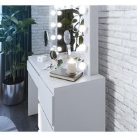 Meuble de chambre à coucher compact et tendance, tiroirs, bois mélaminé blanc, coiffeuse pour femme avec miroir LED