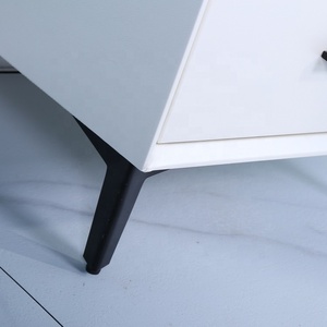 Meuble <span class=keywords><strong>de</strong></span> chambre à coucher d'hôtel nordique, <span class=keywords><strong>table</strong></span> <span class=keywords><strong>de</strong></span> chevet en bois avec revêtement en <span class=keywords><strong>cuir</strong></span> blanc, 2 tiroirs - Product Image 5