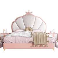 Nouveau Lit Double Moderne en Cuir pour Enfant, Design Couronne, Meuble de Chambre Doux et Adorable pour Fille Princesse, Lit pour Enfants à Vendre