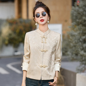 Camicette ricamate da donna stile Neo cinese <span class=keywords><strong>con</strong></span> <span class=keywords><strong>nodo</strong></span> floreale giacca <span class=keywords><strong>corta</strong></span> <span class=keywords><strong>con</strong></span> bottone - Product Image 3