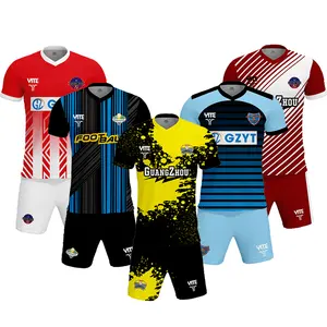 Factory Custom football soccer uniform cheap blue soccer jerseys full team set jerseys yellow men soccer