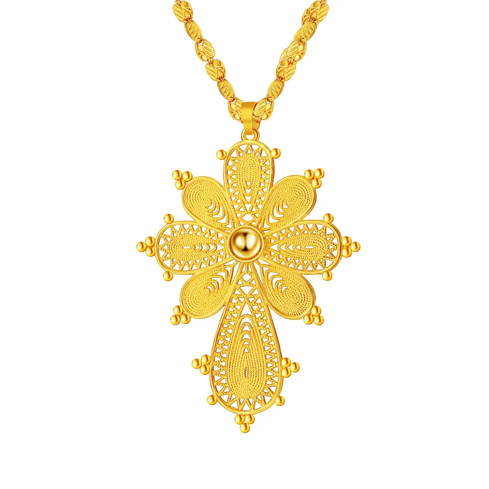 Ethlyn Newest Gold Plated Ethiopian Eritrean Cross Pendant Necklace For women/Men/Girls Party Daily Life Jewelry MY18